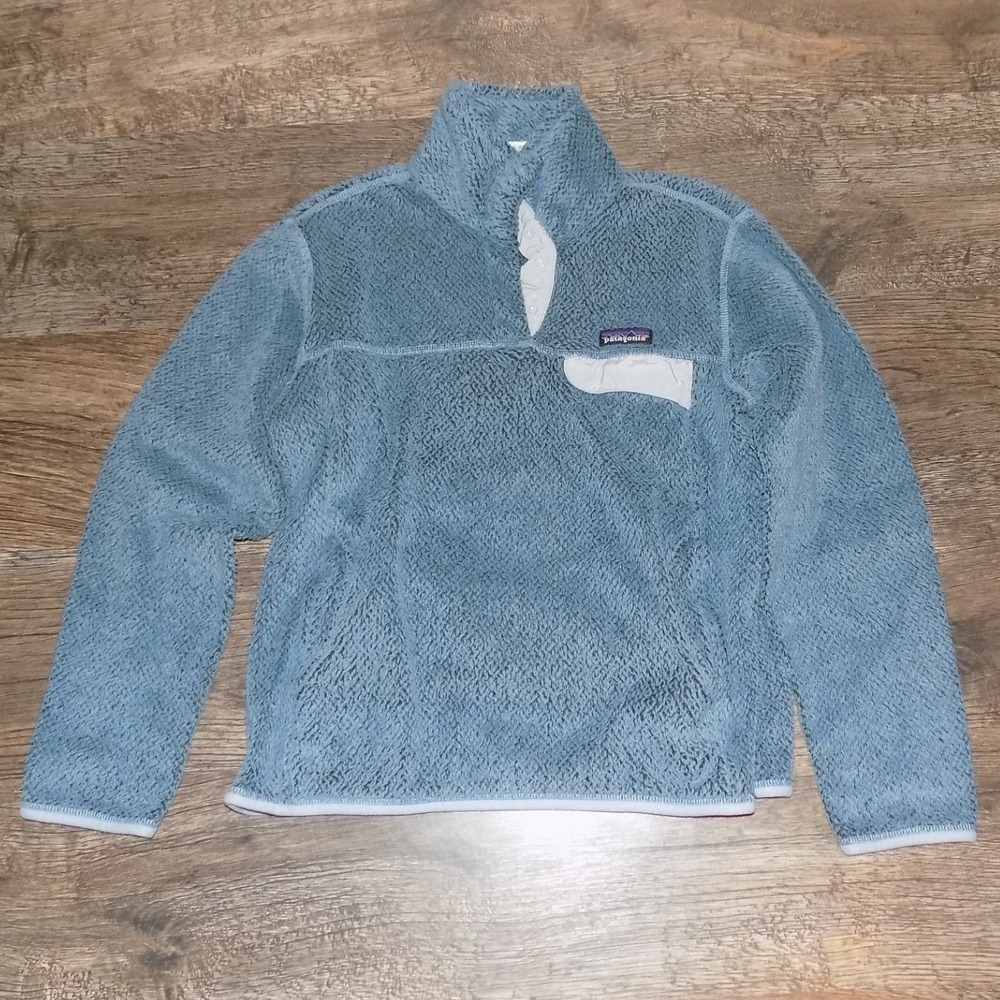 Patagonia Re-Tool Snap-T Fleece Pullover Womens Medium Blue Gray Good Snap Neck